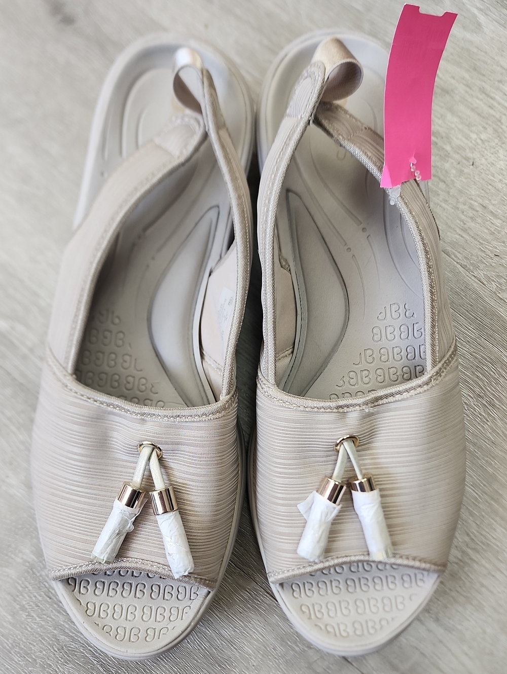 Bzees Beige Peep-Toe Slingback Sabdals  with Tassel Accent